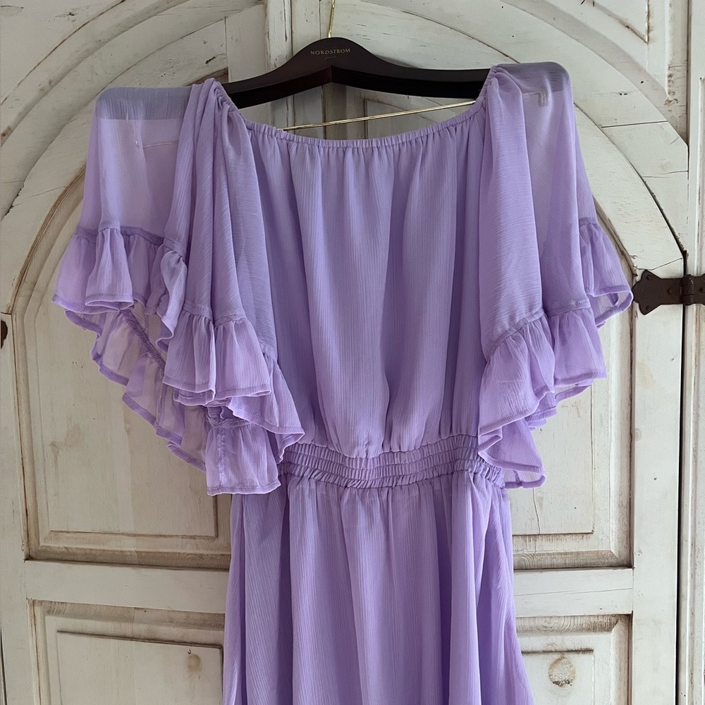 Revolve Endless Rose Lavender off the shoulder dress size L NWT Smocked Waist.